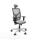 Motilla sincro malla gris similpiel gris claro brazos 1D base blanca cabecero fijo ruedas 65mm engomadas