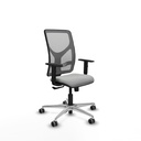 Motilla sincro malla gris similpiel gris claro brazos 1D base aluminio  ruedas 65mm engomadas