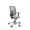 Motilla sincro malla gris similpiel gris claro brazos 1D base aluminio  ruedas 65mm nailon