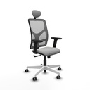 Motilla sincro malla gris similpiel gris claro brazos 2D base blanca cabecero fijo ruedas 65mm engomadas