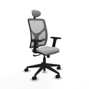Motilla sincro malla gris similpiel gris claro brazos 2D base piramidal cabecero fijo ruedas 65mm nailon