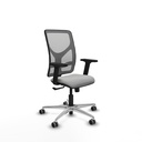 Motilla sincro malla gris similpiel gris claro brazos 2D base aluminio  ruedas 65mm engomadas