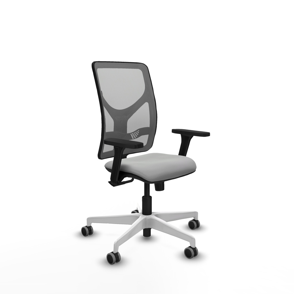 Motilla sincro malla gris similpiel gris claro brazos 3D base blanca  ruedas 65mm engomadas