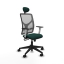 Motilla sincro malla gris similpiel verde botella brazos blancos base piramidal cabecero fijo ruedas 65mm nailon