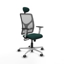 Motilla sincro malla gris similpiel verde botella brazos blancos base aluminio cabecero fijo ruedas 65mm engomadas