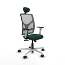 Motilla sincro malla gris similpiel verde botella brazos blancos base aluminio cabecero fijo ruedas 65mm nailon