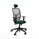 Motilla sincro malla gris similpiel verde botella brazos 1D base piramidal cabecero fijo ruedas 65mm nailon