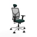 Motilla sincro malla gris similpiel verde botella brazos 2D base blanca cabecero fijo ruedas 65mm nailon