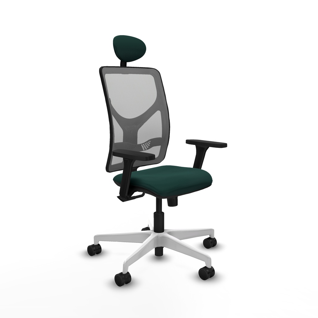 Motilla sincro malla gris similpiel verde botella brazos 3D base blanca cabecero fijo ruedas 65mm nailon