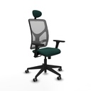 Motilla sincro malla gris similpiel verde botella brazos 3D base piramidal cabecero fijo ruedas 65mm engomadas