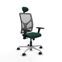 Motilla sincro malla gris similpiel verde botella brazos 3D base aluminio cabecero fijo ruedas 65mm nailon