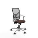 Motilla sincro malla gris similpiel marrón oscuro brazos blancos base aluminio  ruedas 65mm engomadas