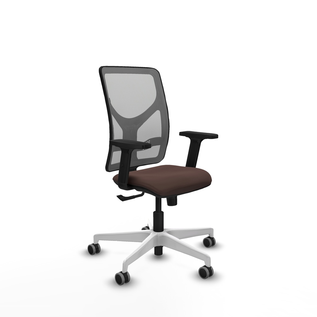 Motilla sincro malla gris similpiel marrón oscuro brazos 2D base blanca  ruedas 65mm engomadas