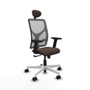 Motilla sincro malla gris similpiel marrón oscuro brazos 2D base blanca cabecero fijo ruedas 65mm nailon
