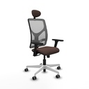 Motilla sincro malla gris similpiel marrón oscuro brazos 3D base blanca cabecero fijo ruedas 65mm engomadas