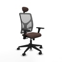 Motilla sincro malla gris similpiel marrón oscuro brazos 3D base piramidal cabecero fijo ruedas 65mm nailon