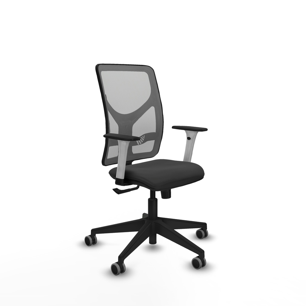 Motilla sincro malla gris similpiel gris oscuro brazos blancos base piramidal  ruedas 65mm engomadas