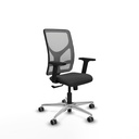 Motilla sincro malla gris similpiel gris oscuro brazos 2D base aluminio  ruedas 65mm engomadas