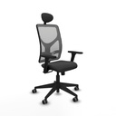 Motilla sincro malla gris similpiel gris oscuro brazos 3D base piramidal cabecero fijo ruedas 65mm engomadas