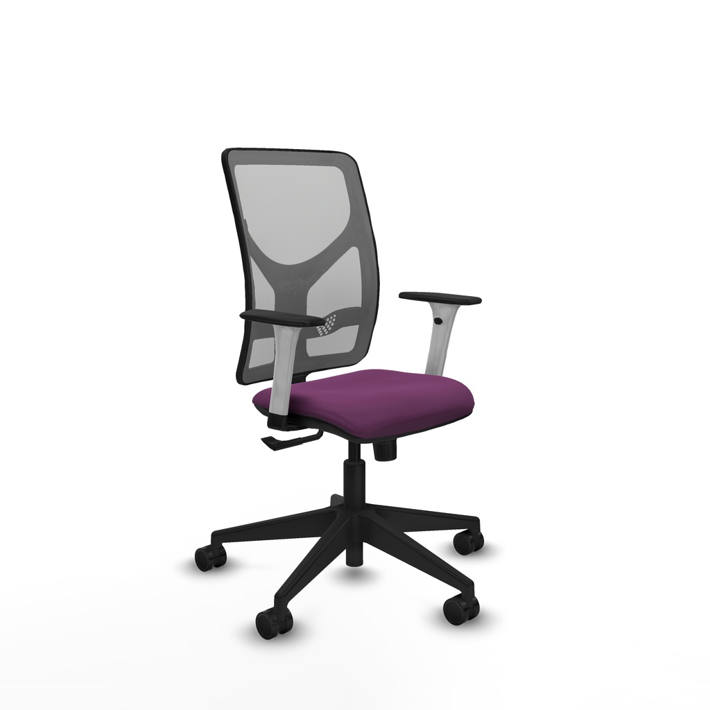 Motilla sincro malla gris similpiel morado brazos blancos base piramidal  ruedas 65mm nailon