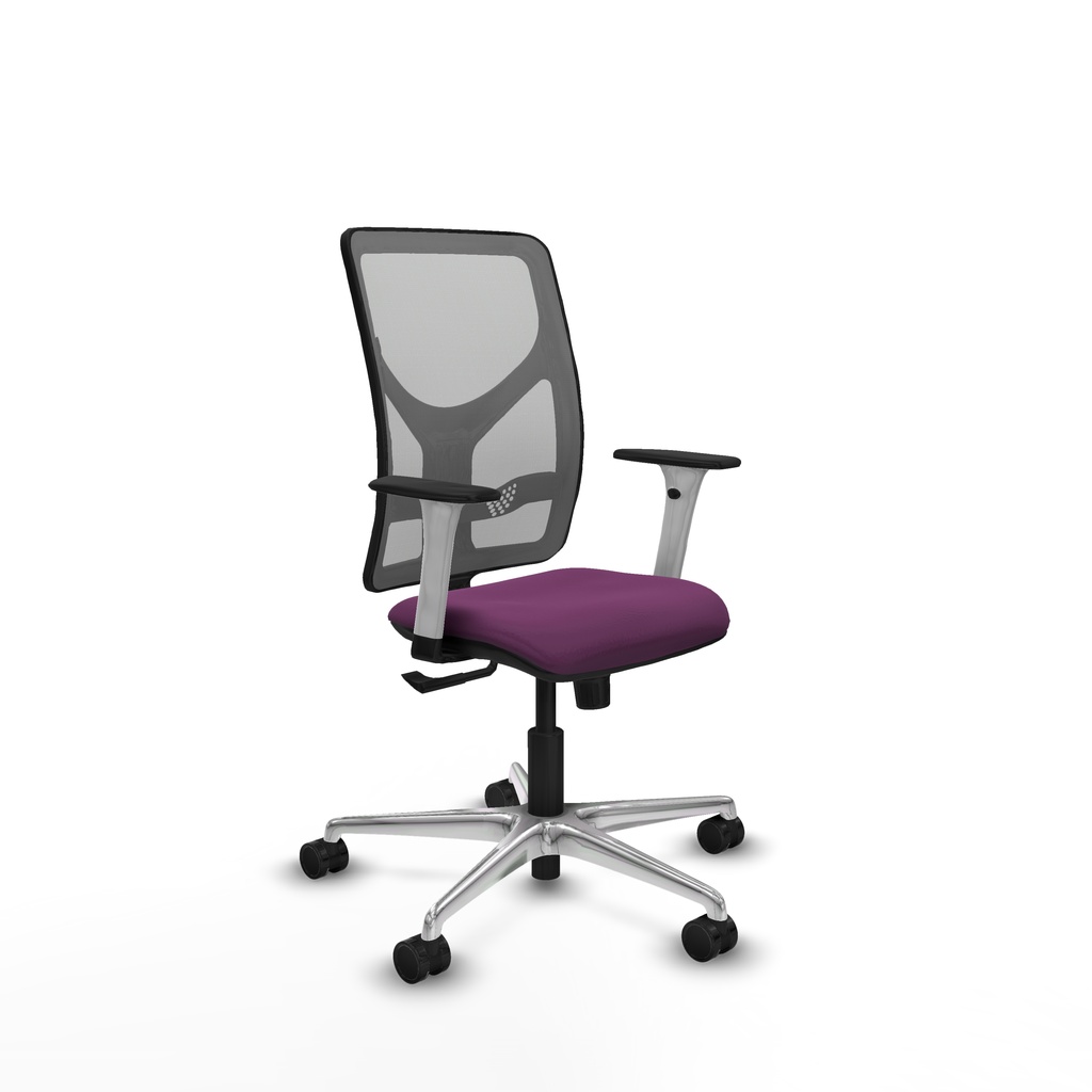 Motilla sincro malla gris similpiel morado brazos blancos base aluminio  ruedas 65mm nailon