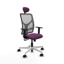 Motilla sincro malla gris similpiel morado brazos 1D base blanca cabecero fijo ruedas 65mm nailon