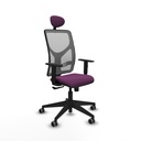 Motilla sincro malla gris similpiel morado brazos 1D base piramidal cabecero fijo ruedas 65mm engomadas