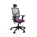 Motilla sincro malla gris similpiel morado brazos 2D base piramidal cabecero fijo ruedas 65mm nailon