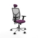 Motilla sincro malla gris similpiel morado brazos 2D base aluminio cabecero fijo ruedas 65mm nailon