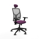 Motilla sincro malla gris similpiel morado brazos 3D base piramidal cabecero fijo ruedas 65mm engomadas