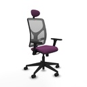 Motilla sincro malla gris similpiel morado brazos 3D base piramidal cabecero fijo ruedas 65mm nailon