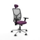 Motilla sincro malla gris similpiel morado brazos 3D base aluminio cabecero fijo ruedas 65mm engomadas