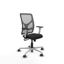 Motilla sincro malla gris similpiel negro brazos blancos base aluminio  ruedas 65mm engomadas