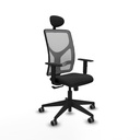 Motilla sincro malla gris similpiel negro brazos 1D base piramidal cabecero fijo ruedas 65mm engomadas