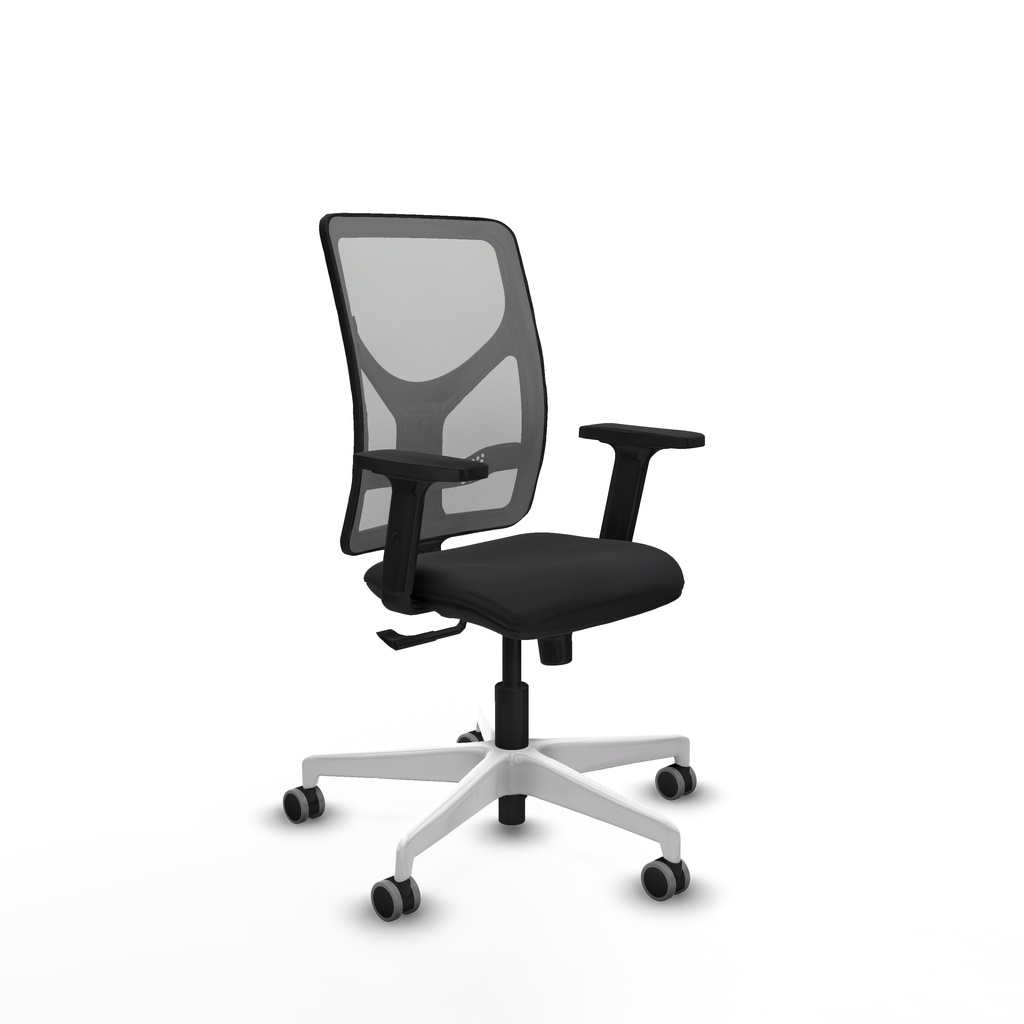 Motilla sincro malla gris similpiel negro brazos 2D base blanca  ruedas 65mm engomadas