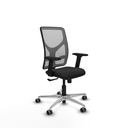 Motilla sincro malla gris similpiel negro brazos 2D base aluminio  ruedas 65mm engomadas