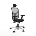 Motilla sincro malla gris similpiel negro brazos 2D base aluminio cabecero fijo ruedas 65mm engomadas