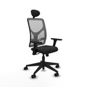 Motilla sincro malla gris similpiel negro brazos 3D base piramidal cabecero fijo ruedas 65mm nailon
