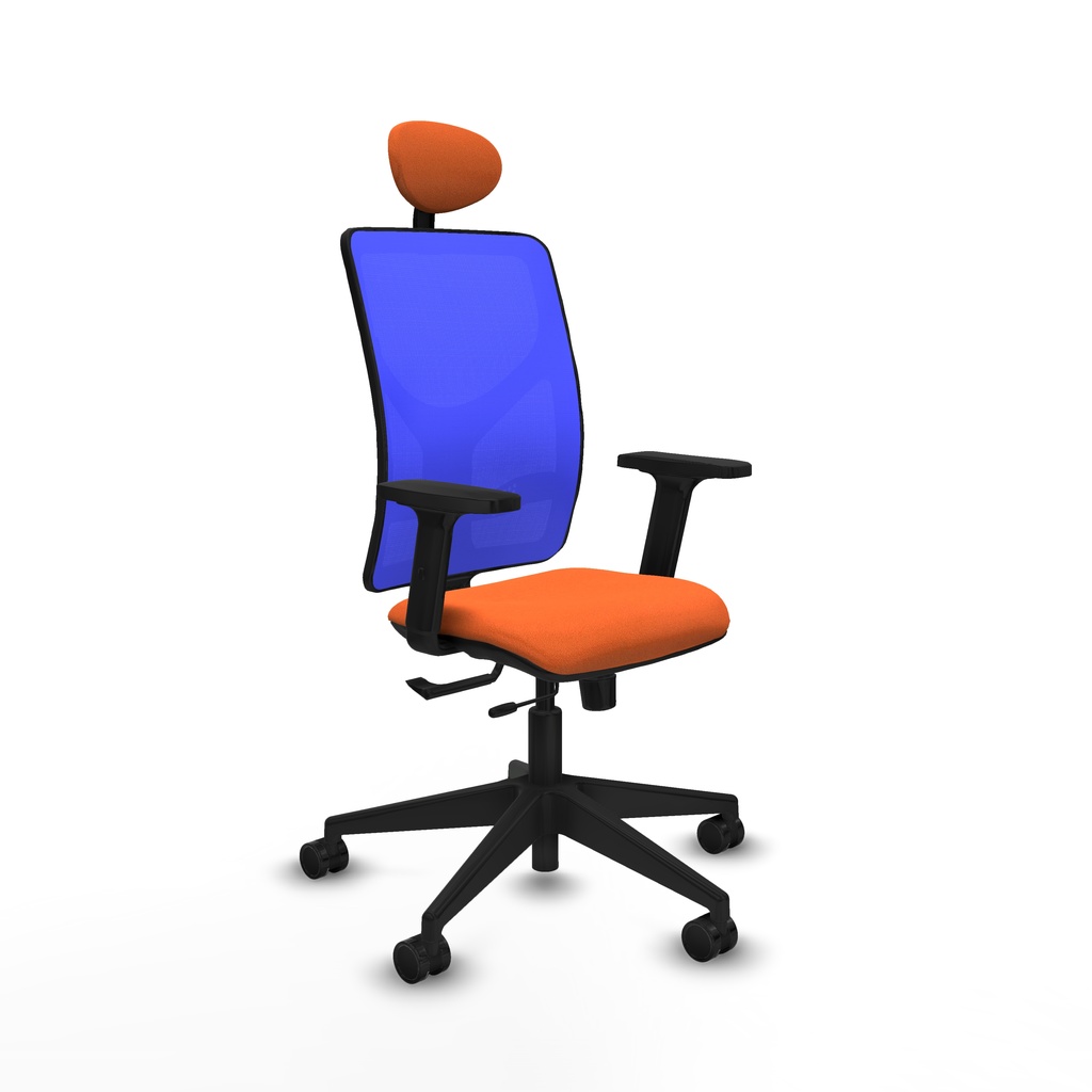 Motilla traslack malla azul bali naranja brazos 2D base piramidal cabecero fijo ruedas 65mm nailon