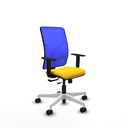 Motilla traslack malla azul similpiel amarillo brazos 1D base blanca  ruedas 65mm nailon
