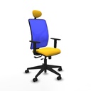 Motilla traslack malla azul similpiel amarillo brazos 1D base piramidal cabecero fijo ruedas 65mm nailon