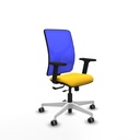 Motilla traslack malla azul similpiel amarillo brazos 2D base blanca  ruedas 65mm engomadas
