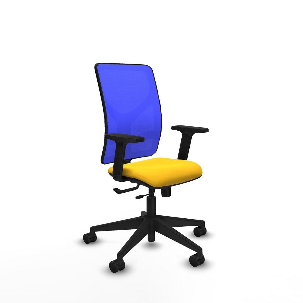 Motilla traslack malla azul similpiel amarillo brazos 2D base piramidal  ruedas 65mm nailon