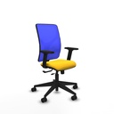 Motilla traslack malla azul similpiel amarillo brazos 2D base piramidal  ruedas 65mm nailon