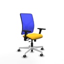 Motilla traslack malla azul similpiel amarillo brazos 3D base blanca  ruedas 65mm engomadas