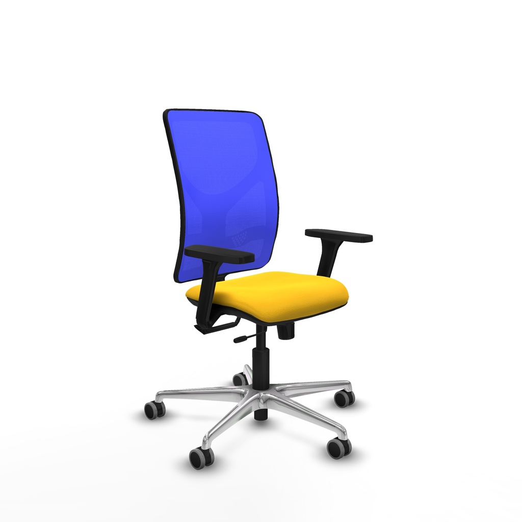 Motilla traslack malla azul similpiel amarillo brazos 3D base aluminio  ruedas 65mm engomadas