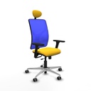 Motilla traslack malla azul similpiel amarillo brazos 3D base aluminio cabecero fijo ruedas 65mm engomadas