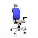 Motilla traslack malla azul similpiel blanco brazos 3D base blanca cabecero fijo ruedas 65mm engomadas