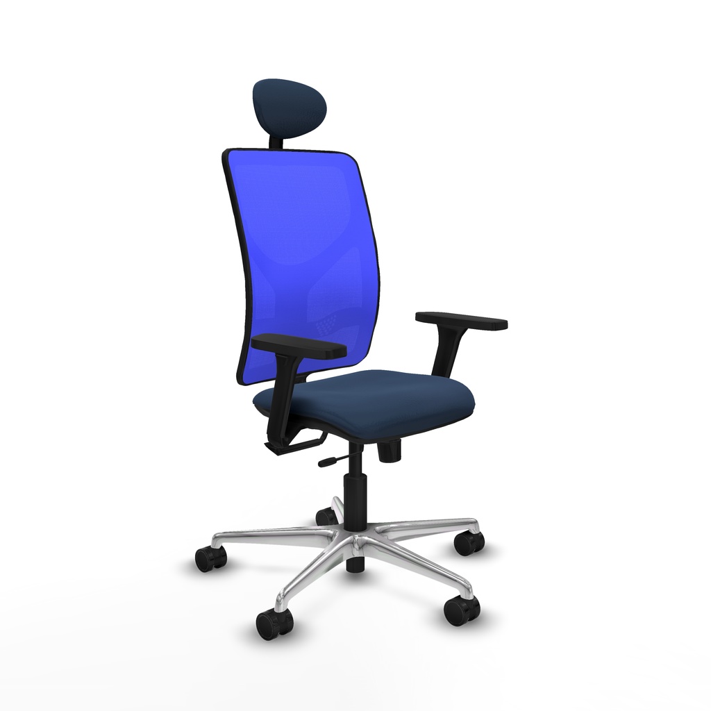 Motilla traslack malla azul similpiel azul marino brazos 3D base aluminio cabecero fijo ruedas 65mm nailon