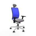 Motilla traslack malla azul similpiel gris brazos 3D base blanca cabecero fijo ruedas 65mm engomadas